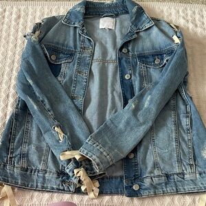ZARA Stylish Blue Denim Jacket with Lace-Up Details